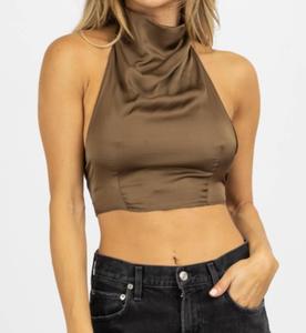 Шелковый кроп-топ с открытой спиской в цвете мартини OLIVACEOUS, Martini