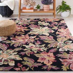 Ковер SAFAVIEH, 122 x 183 см, Blossom Collection, Black & Plum, ручной работы, французский кантри цветочный узор из шерсти, идеален для помещений с высокой проходимостью: прихожая, гостиная, спальня (BLM467Z)