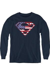 Футболка с длинным рукавом для детей "Щит Супермена" Gildan, темно-синий