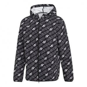 Куртка adidas originals Full Print Athleisure Casual Sports hooded Woven Windproof Outdoor Jacket Black, черный