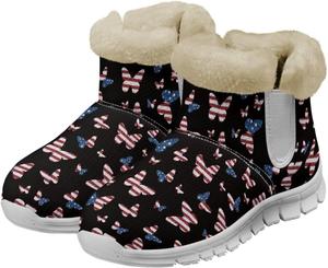 Женские зимние ботинки до щиколотки с плюшевой подкладкой, теплые уличные ботинки с противоскользящей подошвой для холодной погоды Glomenade, Butterfly With Usa Flag