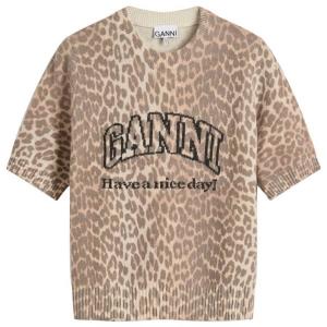 Футболка с графическим принтом из шерстяной смеси Ganni, цвет leopard
