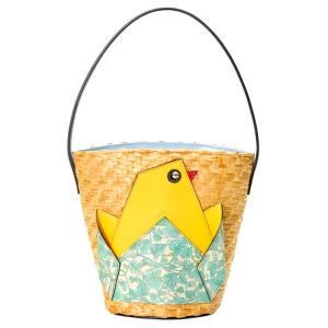 GUCCI Плетёная соломенная сумка-ведро с кожаной застёжкой детская жёлтая разноцветная
