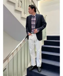 Повседневная рубашка из хлопка в клетку «мадрас», стандартный крой.