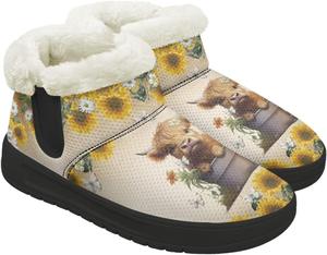 Женские зимние снежные ботинки теплые с утеплителем, уютной флисовой подкладкой, для улицы Gdxynsmny, Highland Cow Sunflower