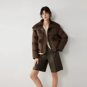 Пуховик женский Coffee с лацканом утепленный ELLE, coffee