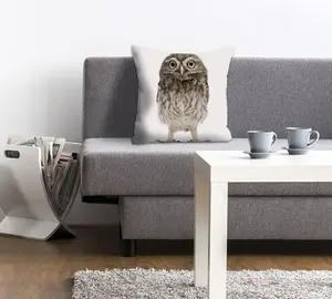 Декоративная подушка Queence "Келли", с совой, чехол без наполнения, 1 шт 40х40 см, серый