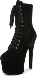 Женские ботильоны F&A LOVING, 7-дюймовые сапожки для стриптиза, замшевые, с платформой, на высоком каблуке-шпильке, с круглым носком, Black--7In