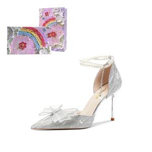 Glaze Starlight, Love Rose Box Тонкий каблук Высокие каблуки Женские Crelinkxlat, [Коллекционное издание в коробке] Серебристый 6 см