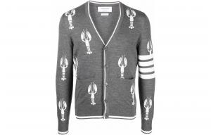Кардиган из мериносовой шерсти с интарсией lobster THOM BROWNE, серый