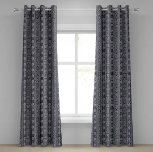 Африканская штора на люверсах ABAKUHAUS, арабески в сочетании с африканским лэнд-артом, вертикальные бордюры, декоративные двухпанельные шторы, 280 см x 225 см, цвет "кадетский синий/белый" Abakuhaus