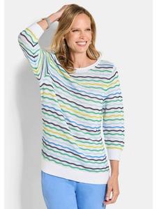 GOLDNER Вязаный хлопковый свитер с волнообразным узором в сине-зелено-узорчатой расцветке