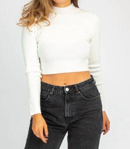 Свитер с открытой спиной и воротником-стойкой цвета слоновой кости Blue Blush