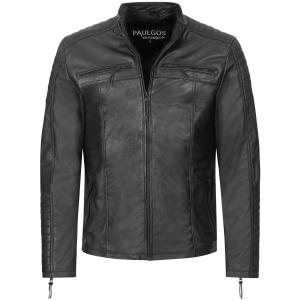 Кожаная куртка PAULGOS Übergangsjacke Biker Look Echtleder D1, черный