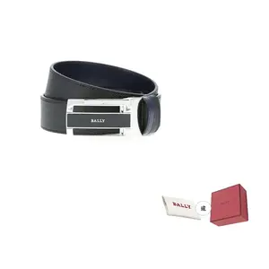 BALLY Кожаный ремень с английским логотипом и шпеньковой пряжкой мужской черный, Black