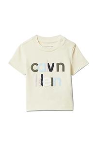 Детская хлопковая футболка Calvin Klein Jeans, бежевый