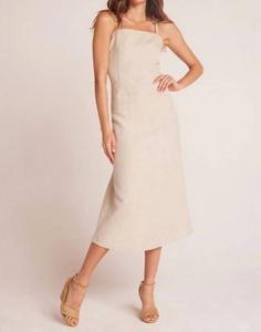 Приталенное миди-платье-ками на бретелях из льна в песочном цвете Bella Dahl, Linen Sand