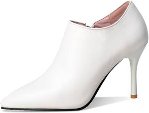 Женские ботильоны ClassicSter с заостренным носком, на шпильке с высоким V-образным вырезом спереди и молнией сзади, White