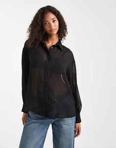 Черная рубашка с прозрачной отделкой из ткани добби от ASOS DESIGN
