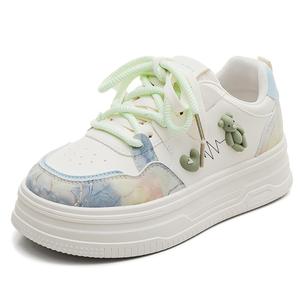 HUANQIU Женские низкие скейтбордские кроссовки PU, Textile Slip Resistant, легкие и дышащие, бело-зеленые