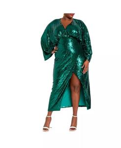 Женское платье больших размеров с рукавами «летучая мышь» и пайетками ELOQUII, зеленый