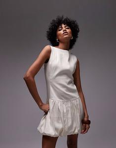 ARKET мини-платье-фонарик с v-образным вырезом на спине кремового цвета