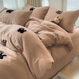 Antarctic Комплект постельного белья 4 предмета, простыня 200 см, пододеяльник 200x230 см, мягкий и дышащий, цвет Lucky Cat Milk Coffee