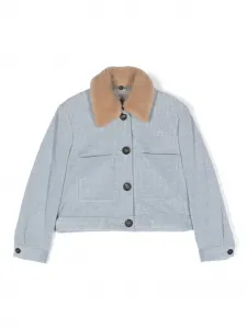 Вельветовая куртка-рубашка на пуговицах Brunello Cucinelli Kids, синий