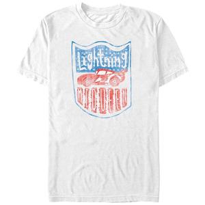 Футболка с изображением Молнии МакТачки Диснея и Пиксара, значок Королевы Америки, большая и высокая футболка Disney / Pixar, белый