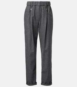 Укороченные прямые брюки из шерсти и кашемира Brunello Cucinelli, Mid Grey