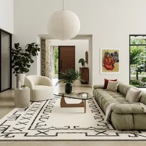 Коврик с геометрическим рисунком из оборотной шерсти June nuLOOM, 152x244 см, светло-бежевый