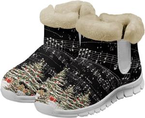 Женские ботинки на щиколотку с утеплителем и меховой подкладкой, зимние легкие прогулочные ботинки, низкие ботинки, высокие ботильоны с флисом Psesaysky, Christmas Tree Notes