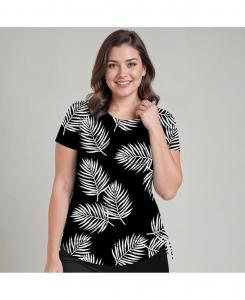 Купальный топ и плавки/бюстгальтер Adele больших размеров с короткими рукавами Calypsa, Black palms