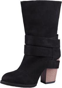 Женские ботильоны ZBYY с среднем каблуком, массивной платформой и пряжкой, ретро стиль, массивный каблук, боевые ботинки, зимняя обувь для ходьбы и платья, 8 Black