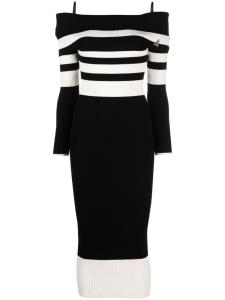 The Attico striped off-shoulder knitted dress, черный