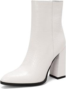 Элегантные женские ботильоны MRKEWUNEY с среднем каблуком и боковой застежкой-молнией, 94 White