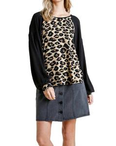 Леопардовый топ с длинным рукавом в черном цвете Umgee