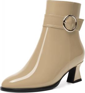 Женские ботильоны MODENCOCO с ремешком на щиколотке, застежкой-молнией, закругленным носком, пряжкой, модным массивным низким каблуком 2 дюйма, Beige