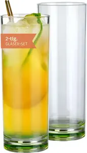 Стакан для лонг-дринков Milano Green Line, набор из 2 шт., изготовлен из поликарбоната, 330 мл, ударопрочный, без бисфенола А, легкий - для кемпинга, пикников, фестивалей, активного отдыха, лонг-дринков и безалкогольных напитков Moritz