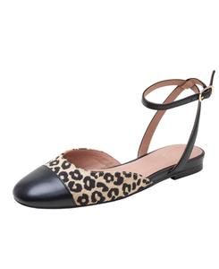 Балетки DELANEY женские с открытым носком и ремешком на щиколотке Linea Paolo, Tan leopard/black woven/nappa