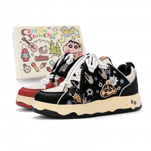 Легкие дышащие низкие кроссовки для скейтбординга, увеличивающие рост, унисекс Crayon Shinchan, Black Red Mismatched