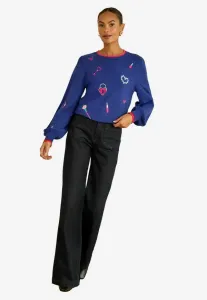 Джемпер прямого кроя с вышитыми деталями Love & Roses, Blue