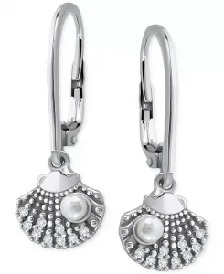 Серьги-Подвески с застежкой-рычагом из стерлингового серебра с пресноводным жемчугом (3 мм) и кубическим цирконием, созданные для Macy's Giani Bernini, silver