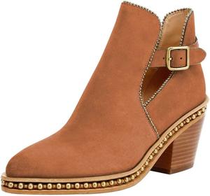 Женские ботильоны YDN с заклепками, средней высоты на массивном каблуке, закрытым носком миндальной формы, с пряжкой, короткие боевые ботинки, размеры 4-15 США, Chocolate-Suede