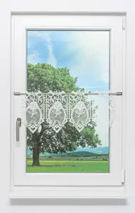 Штора для кафе, кружево Плауэн - Розовый сад (Ш x В) 97,2 см * 28 см, натуральный белый/белый