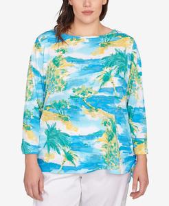 Топ из жатой вязки Paradise Island больших размеров Ruby Rd, Ocean Blue Multi