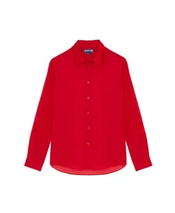 Легкая однотонная рубашка унисекс из хлопкового вуаля. Vilebrequin, красный