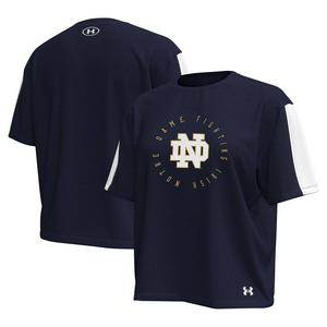 Женская темно-синяя футболка Under Armour Notre Dame Fighting Irish Challenger длиной до талии свободного кроя, цвет Ntd Navy