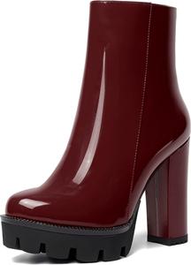 Женские вечерние ботильоны WAYDERNS с лакированной кожей, на платформе, с круглым носком, на повседневном каблуке-блоке, высотой до щиколотки, каблук 4,7 дюйма