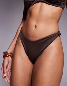 Плавки бикини Nina с высоким воротом и узлом шоколадно-коричневого цвета Asos Design